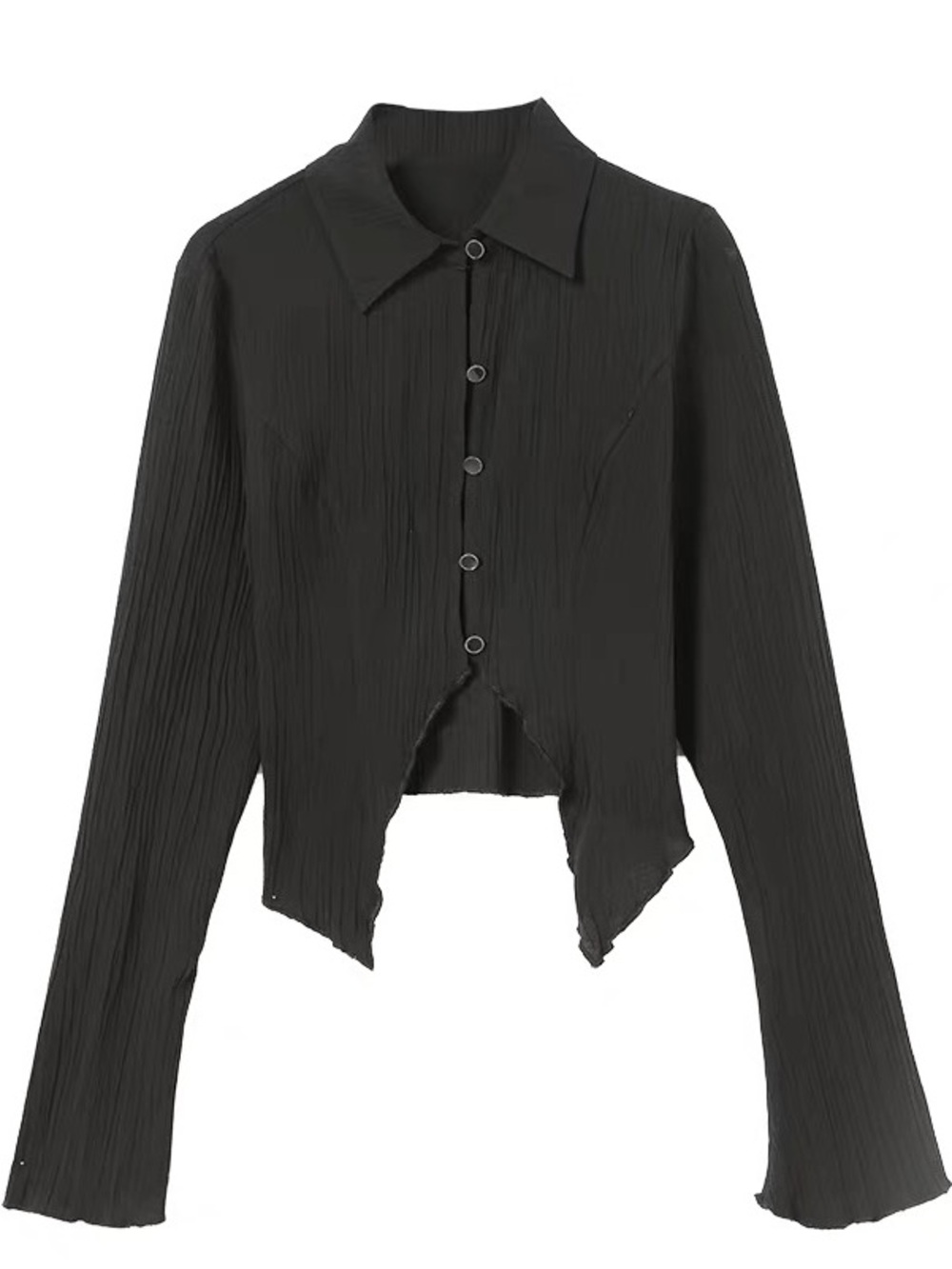Y TAG Black Ribbed Button-Up Cardigan | Cut-Out Front | Size M